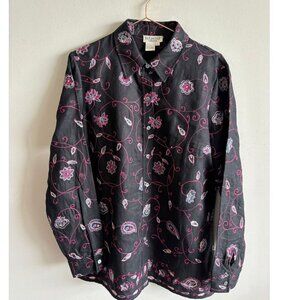 Due Per Due Womens Embroidered Details Polo Long Sleeve Shirt Black Size 12